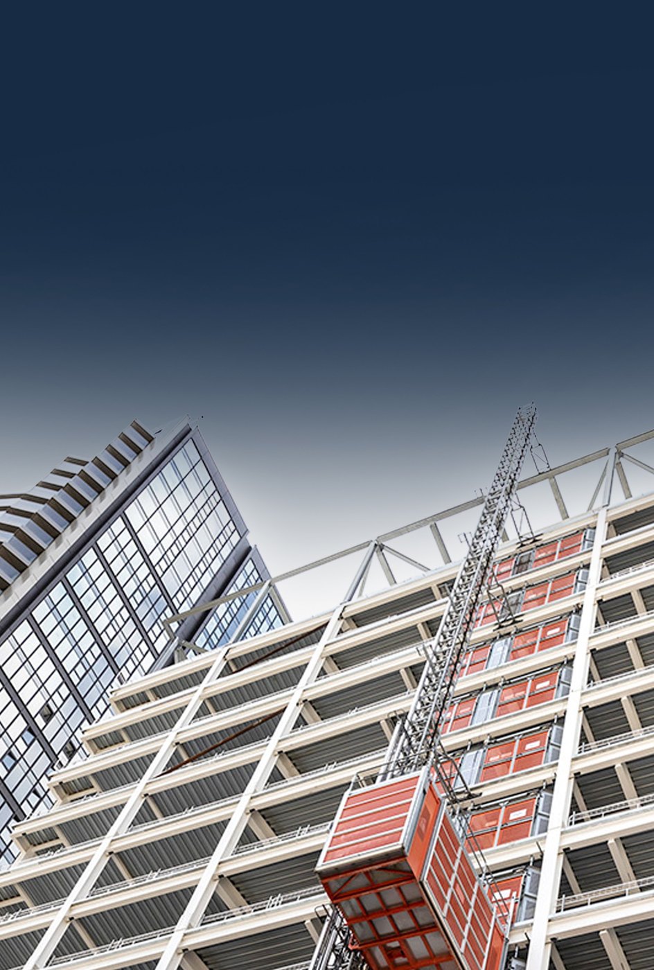 Construction hoist on a high-rise building