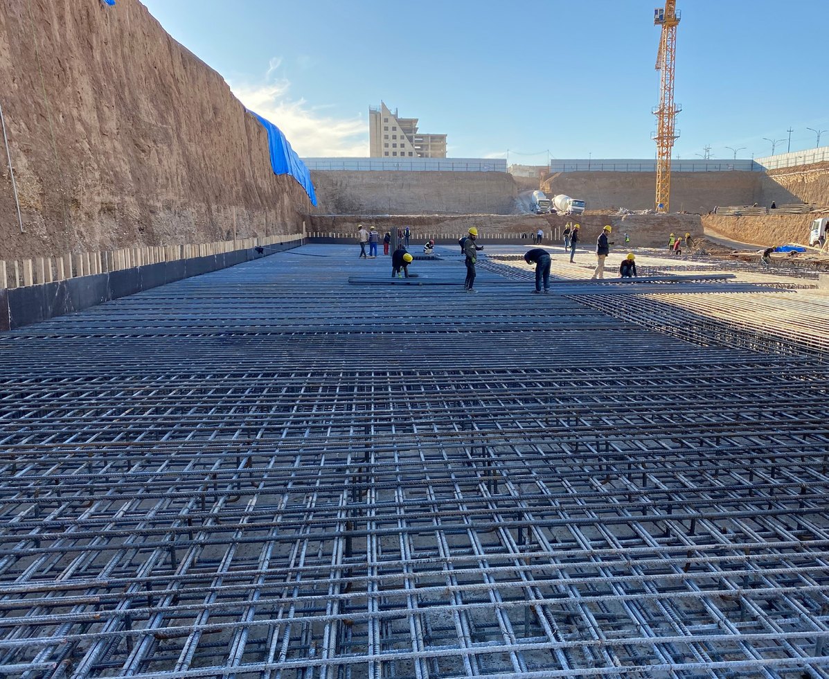 Steel rebar fixing on a construction site